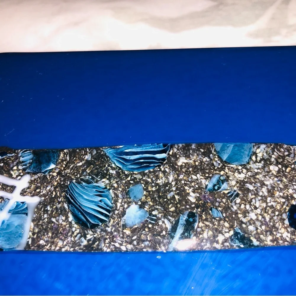 Artist Quintanilla Signed Fused Glass Platter - Cobalt Blue w/Mosaic, 9.5x 7